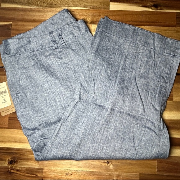 Coldwater Creek Wide Leg Cropped Button Zipper Mid Blue Linen Blend Pants Sz 20 - Picture 3 of 12